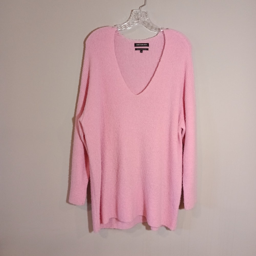 Something Navy Low Neckline Slouchy Pullover Pink Oversize XL